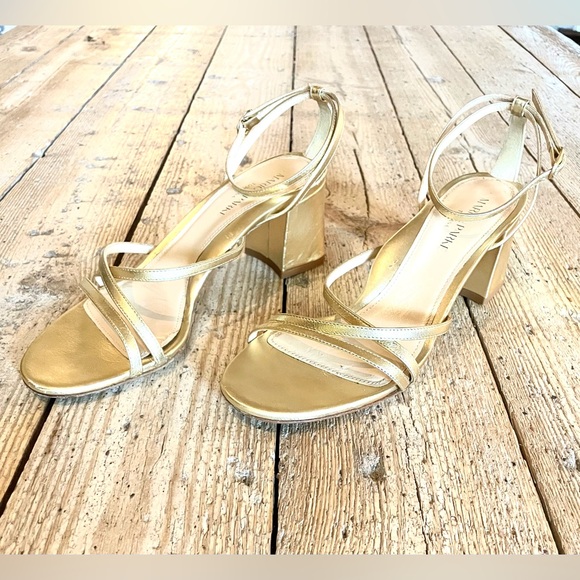 Marion Parke Bianca Gold Strappy Leather Block Heel Sandal EU 38.5 US 8-8.5 - Picture 4 of 14